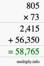 How to calculate 805 times 73 using long multiplication