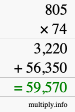How to calculate 805 times 74 using long multiplication