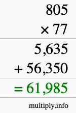 How to calculate 805 times 77 using long multiplication