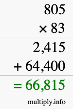 How to calculate 805 times 83 using long multiplication
