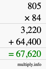 How to calculate 805 times 84 using long multiplication
