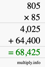 How to calculate 805 times 85 using long multiplication