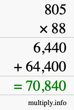 How to calculate 805 times 88 using long multiplication