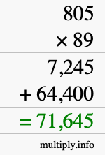 How to calculate 805 times 89 using long multiplication