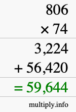 How to calculate 806 times 74 using long multiplication
