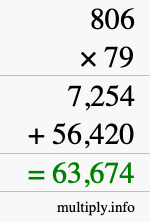 How to calculate 806 times 79 using long multiplication