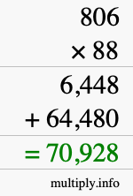 How to calculate 806 times 88 using long multiplication