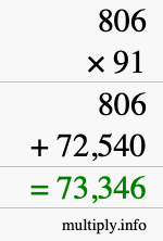 How to calculate 806 times 91 using long multiplication