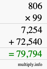 How to calculate 806 times 99 using long multiplication