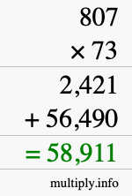 How to calculate 807 times 73 using long multiplication