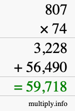 How to calculate 807 times 74 using long multiplication