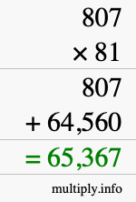How to calculate 807 times 81 using long multiplication