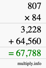 How to calculate 807 times 84 using long multiplication