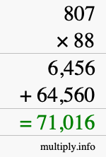 How to calculate 807 times 88 using long multiplication