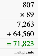 How to calculate 807 times 89 using long multiplication