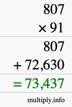 How to calculate 807 times 91 using long multiplication