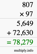 How to calculate 807 times 97 using long multiplication