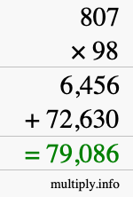 How to calculate 807 times 98 using long multiplication
