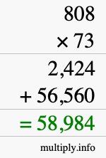 How to calculate 808 times 73 using long multiplication
