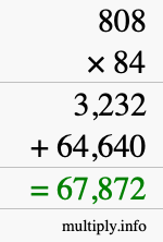 How to calculate 808 times 84 using long multiplication