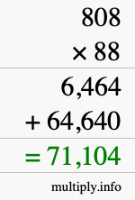 How to calculate 808 times 88 using long multiplication
