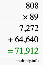 How to calculate 808 times 89 using long multiplication