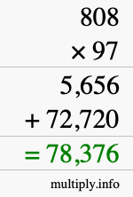 How to calculate 808 times 97 using long multiplication