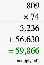 How to calculate 809 times 74 using long multiplication