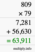 How to calculate 809 times 79 using long multiplication