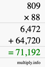 How to calculate 809 times 88 using long multiplication