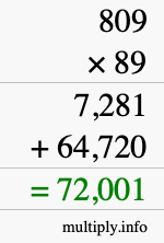 How to calculate 809 times 89 using long multiplication
