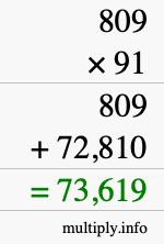 How to calculate 809 times 91 using long multiplication