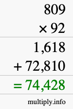 How to calculate 809 times 92 using long multiplication
