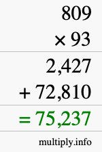 How to calculate 809 times 93 using long multiplication