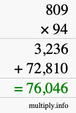 How to calculate 809 times 94 using long multiplication