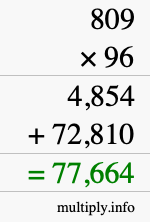 How to calculate 809 times 96 using long multiplication