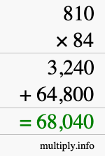 How to calculate 810 times 84 using long multiplication