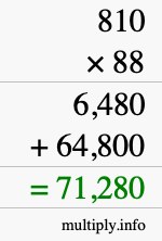 How to calculate 810 times 88 using long multiplication