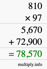 How to calculate 810 times 97 using long multiplication