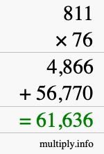 How to calculate 811 times 76 using long multiplication
