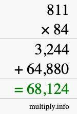 How to calculate 811 times 84 using long multiplication