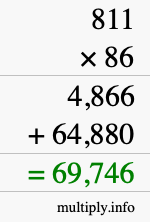 How to calculate 811 times 86 using long multiplication