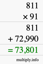 How to calculate 811 times 91 using long multiplication