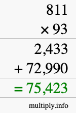 How to calculate 811 times 93 using long multiplication