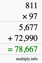 How to calculate 811 times 97 using long multiplication