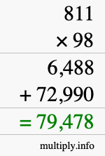 How to calculate 811 times 98 using long multiplication