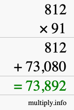 How to calculate 812 times 91 using long multiplication