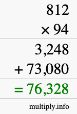 How to calculate 812 times 94 using long multiplication