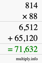 How to calculate 814 times 88 using long multiplication