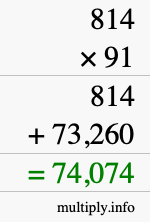 How to calculate 814 times 91 using long multiplication